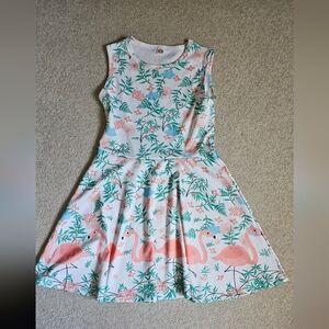 Flamingo Dress, Little Girl skater dress in excellent condition, size L or 8/10